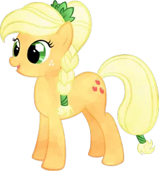 Size: 1116x1200 | Tagged: safe, artist:cubonator, derpibooru import, applejack, crystal pony, earth pony, pony, alternate hairstyle, crystallized, cute, female, jackabetes, mare, open mouth, simple background, smiling, solo, transparent background, vector