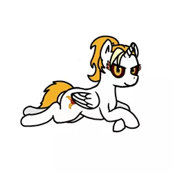 Size: 1000x1000 | Tagged: safe, alternate version, artist:skelmach, derpibooru import, oc, oc:dyx, alicorn, pony, /mlp/, alicorn oc, crossed hooves, horn, looking at you, prone, simple background, solo, white background, wings