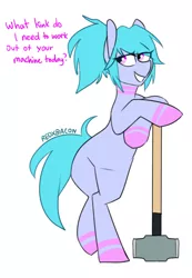 Size: 462x666 | Tagged: safe, artist:redxbacon, derpibooru import, oc, oc:light burst, unofficial characters only, earth pony, pony, bipedal, hammer, sledgehammer, smiling, solo