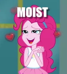 Size: 480x530 | Tagged: suggestive, derpibooru import, edit, edited screencap, screencap, pinkie pie, equestria girls, equestria girls series, super squad goals, caption, cropped, image macro, moist, text