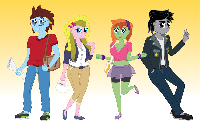 Size: 6725x4209 | Tagged: safe, artist:miipack603, derpibooru import, oc, oc:emily flutterheart, oc:jacob braveheart, oc:jenna flashstrike, oc:john darkblaze, equestria girls, bag, belt, belt buckle, blazer, blouse, bracelet, breasts, brooch, cleavage, clothes, compression shorts, equestria girls-ified, female, handbag, headband, hopping, jacket, jeans, jewelry, loafers, male, midriff, miniskirt, no shading, pants, peace sign, purse, see-through, shirt, shoes, short shirt, shorts, simple background, skirt, sneakers, sports shorts, standing, t-shirt, transparent, undershirt