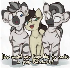 Size: 1189x1136 | Tagged: safe, artist:marsminer, derpibooru import, oc, oc:keith, unofficial characters only, pony, unicorn, zebra, dialogue, gay, implied group sex, implied sex, implied threesome, male, stallion