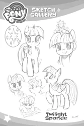 Size: 2107x3160 | Tagged: safe, derpibooru import, seven seas, twilight sparkle, twilight sparkle (alicorn), alicorn, pony, my little pony: the manga, my little pony: the manga volume 1, spoiler:manga, spoiler:manga1, big crown thingy, concept art, crown, cute, cutie mark, element of magic, jewelry, lineart, looking at you, monochrome, regalia, sketch, sketch gallery