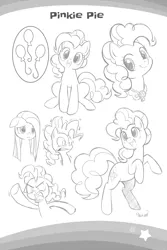 Size: 2107x3160 | Tagged: safe, derpibooru import, seven seas, pinkie pie, earth pony, pony, my little pony: the manga, my little pony: the manga volume 1, spoiler:manga, spoiler:manga1, angry, bipedal, cute, cutie mark, diapinkes, element of laughter, lineart, looking at you, monochrome, pinkamena diane pie, pinkie sense, sketch gallery