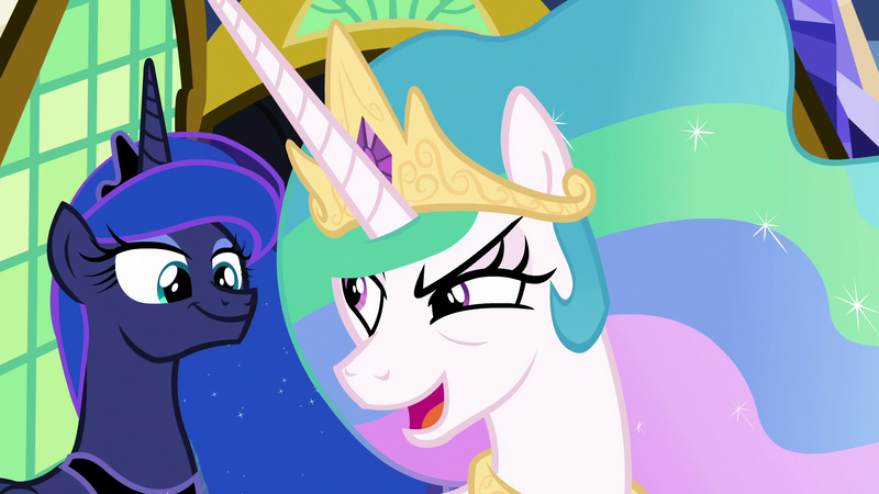 Size: 1920x1080 | Tagged: safe, derpibooru import, screencap, princess celestia, princess luna, alicorn, pony, between dark and dawn, duo, ethereal mane, faic, female, jewelry, mare, narrowed eyes, regalia, royal sisters, siblings, sisters, starry mane