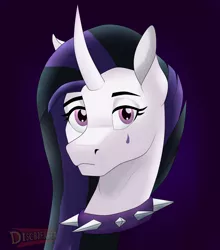 Size: 2006x2281 | Tagged: safe, artist:discbreaker100, derpibooru import, princess celestia, pony, between dark and dawn, alternate hairstyle, bust, collar, curved horn, dyed mane, edgy, emo, emolestia, goth, head only, horn, portrait, punklestia, solo, speedpaint available, spiked collar, teardrop