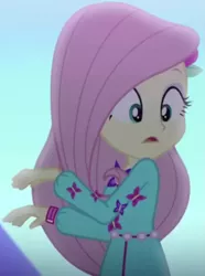 Size: 745x1003 | Tagged: safe, derpibooru import, screencap, fluttershy, equestria girls, equestria girls series, the last drop, the last drop: fluttershy, spoiler:choose your own ending (season 2), spoiler:eqg series (season 2), clothes, cropped, cute, dress, female, flower, long sleeves, looking down, open mouth, outdoors, shyabetes, solo, waistband, wristband