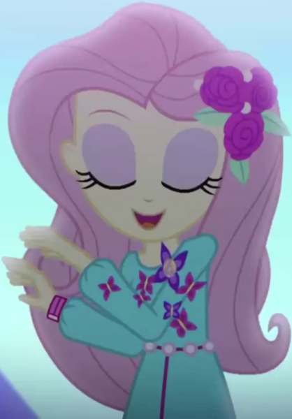 Size: 710x1018 | Tagged: safe, derpibooru import, screencap, fluttershy, equestria girls, equestria girls series, the last drop, the last drop: fluttershy, spoiler:choose your own ending (season 2), spoiler:eqg series (season 2), clothes, cropped, cute, dress, eyes closed, female, flower, geode of fauna, hairclip, jewelry, long sleeves, magical geodes, open mouth, outdoors, rose, shyabetes, smiling, solo, waistband, wristband