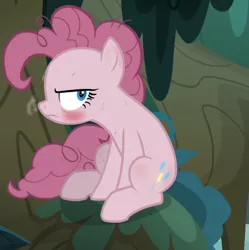 Size: 1120x1124 | Tagged: safe, derpibooru import, edit, edited screencap, screencap, mean pinkie pie, pony, the mean 6, blushing, clone, cropped, solo, sweat