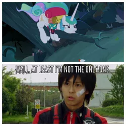 Size: 1936x1936 | Tagged: adorable distress, alicorn, between dark and dawn, bird, chicken, comic, cute, derpibooru import, edit, edited screencap, fear, forest, go-busters, hiromu sakurada, meme, princess celestia, red buster, safe, screencap, screencap comic, tokumei sentai go-busters, tree