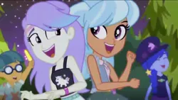 Size: 1280x721 | Tagged: safe, derpibooru import, edit, edited screencap, screencap, doodle bug, frosty orange, snow flower, space camp (character), equestria girls, equestria girls series, the last drop, spoiler:choose your own ending (season 2), spoiler:eqg series (season 2), background human, clothes, female, glasses, glowstick, male, sleeveless, tanktop