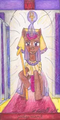 Size: 442x874 | Tagged: safe, artist:pristine1281, derpibooru import, oc, oc:eliyora, pony, judgement, solo, tarot, tarot card, traditional art