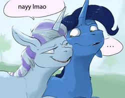 Size: 458x359 | Tagged: safe, artist:imsokyo, derpibooru import, edit, night light, twilight velvet, pony, unicorn, ..., ayy lmao, dialogue, female, husband and wife, male, mare, married couple, nightvelvet, shipping, stallion, straight