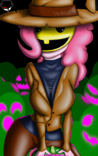 Size: 1812x2876 | Tagged: safe, artist:fiercewendigo, derpibooru import, pinkie pie, human, equestria girls, clothes, crossover, disney, female, gravity falls, halloween, hat, holiday, looking at you, solo, summerween, summerween trickster