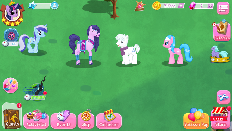 Size: 1280x720 | Tagged: safe, derpibooru import, aloe, amira, double diamond, minuette, queen chrysalis, seaspray, twilight sparkle, changeling, changeling queen, earth pony, pony, saddle arabian, unicorn, double diamond gets all the mares, female, game screencap, gameloft, gameloft shenanigans, gem, male, mare, stallion, straight