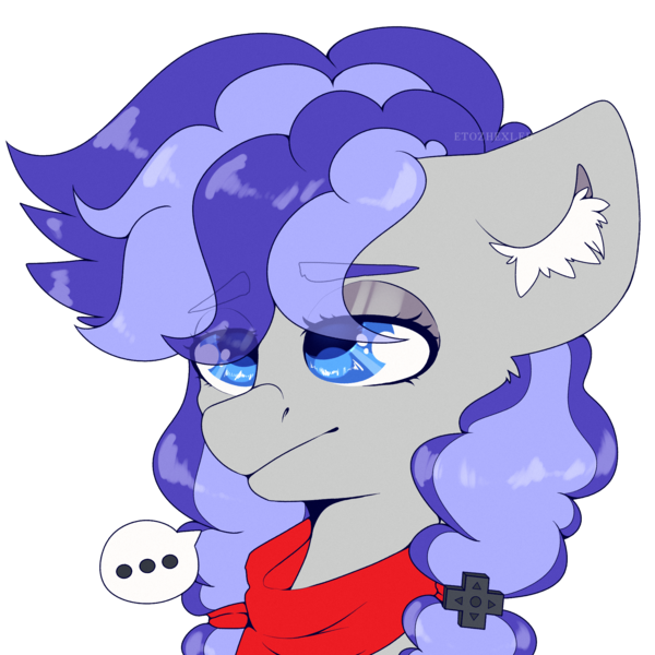 Size: 2000x2000 | Tagged: safe, alternate version, artist:etoz, derpibooru import, oc, oc:cinnabyte, unofficial characters only, earth pony, pony, ..., bandana, commission, ear fluff, female, lidded eyes, mare, neckerchief, simple background, solo, speech bubble, transparent background, wingding eyes, ych result