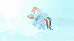 Size: 1702x957 | Tagged: safe, artist:brutalweather studio, derpibooru import, screencap, rainbow dash, pony, ponyville's incident, abuse, american football, cartoon physics, cloud, dashabuse, derp, eating, erotic eating, flying, great moments in animation, happy, hungry, joyful, lol, show accurate, sky, sports, you're not you when you're hungry