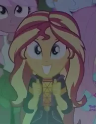 Size: 459x591 | Tagged: safe, derpibooru import, screencap, fluttershy, fry lilac, raspberry lilac, sunset shimmer, equestria girls, equestria girls series, the last drop, the last drop: big macintosh, spoiler:choose your own ending (season 2), spoiler:eqg series (season 2), cropped, cute, needs more jpeg, shimmerbetes, smiling, solo focus, thumbs up
