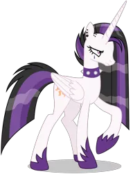 Size: 4000x5218 | Tagged: safe, artist:dragonchaser123, derpibooru import, princess celestia, alicorn, pony, between dark and dawn, absurd resolution, alternate hairstyle, celestia is not amused, collar, displeased, dyed mane, dyed tail, ear piercing, face paint, female, folded wings, frown, glare, goth, hoof shoes, mare, multicolored mane, multicolored tail, narrowed eyes, piercing, punklestia, raised hoof, simple background, solo, spiked collar, transparent background, unamused, vector, wings