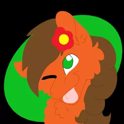 Size: 2000x2000 | Tagged: safe, artist:euspuche, derpibooru import, oc, oc:solar chaser, pegasus, pony, bust, flower, flower in hair, fluffy, logo, portrait, tongue out