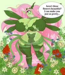 Size: 800x926 | Tagged: dead source, suggestive, artist:peribooty, derpibooru import, fluttershy, bat pony, human, big breasts, big hair, bimbo, bimboification, breast expansion, breast grab, breasts, busty fluttershy, dark skin, deviantart watermark, erect nipples, eyeshadow, female, flower, flutterbat, green eyeshadow, green lipstick, grope, growth, hair over one eye, huge breasts, humanized, impossibly large breasts, incentive drive, lipstick, makeup, moderate dark skin, nipple outline, obtrusive watermark, open mouth, race swap, solo, solo female, tailed humanization, tentacles, thigh muffintop, thighs, thunder thighs, underboob, watermark