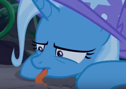 Size: 431x303 | Tagged: safe, derpibooru import, screencap, trixie, pony, student counsel, cropped, dirt, eating, eating dirt, licking, solo, tongue out