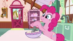 Size: 1920x1080 | Tagged: safe, derpibooru import, screencap, pinkie pie, pony, between dark and dawn, bowl, cute, diapinkes, solo, whisk