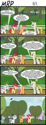 Size: 800x2153 | Tagged: safe, artist:umneem, derpibooru import, apple bloom, derpy hooves, diamond tiara, lily, lily valley, scootaloo, silver spoon, sweetie belle, oc, oc:dispersion, bird, earth pony, pegasus, pony, unicorn, comic:my rational pony, bush, comic, female, mare, tree