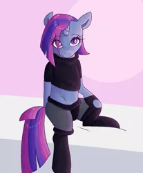 Size: 884x1068 | Tagged: safe, artist:smirk, derpibooru import, oc, oc:eris, unofficial characters only, semi-anthro, unicorn, clothes, commission, cute, female, mare, midriff, ms paint, short shirt, solo