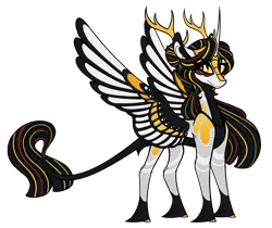 Size: 1800x1511 | Tagged: safe, artist:australian-senior, derpibooru import, oc, oc:niomedes invictus, unofficial characters only, alicorn, pony, kirindos, colored wings, female, glados, golden eyes, image, leonine tail, multicolored wings, png, portal (valve), redesign, solo, unshorn fetlocks, wings