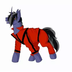 Size: 1600x1600 | Tagged: safe, artist:shiroclaws, derpibooru import, oc, pony, unicorn, clothes, cosplay, costume, male, michael jackson, ponysona, solo, thriller