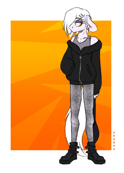 Size: 1800x2513 | Tagged: safe, artist:spoopygander, derpibooru import, oc, oc:rubber bunny, anthro, earth pony, bag, cigarette, clothes, eyeshadow, female, hoodie, jewelry, makeup, mare, piercing, solo