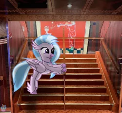 Size: 1536x1429 | Tagged: safe, artist:rainbow eevee, derpibooru import, silverstream, pony, cruise, cruise ship, cute, daaaaaaaaaaaw, diastreamies, female, hippogriffs in real life, irl, photo, ponies in real life, solo, stairs, that hippogriff sure does love stairs, wat