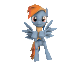 Size: 720x720 | Tagged: safe, artist:knexpaerdz, derpibooru import, rainbow dash, pegasus, pony, 3d, animated, blinking, clothes, female, flying, idle animation, looking at you, loop, mare, simple background, smiling, solo, source filmmaker, transparent background, uniform, wings, wonderbolt trainee uniform