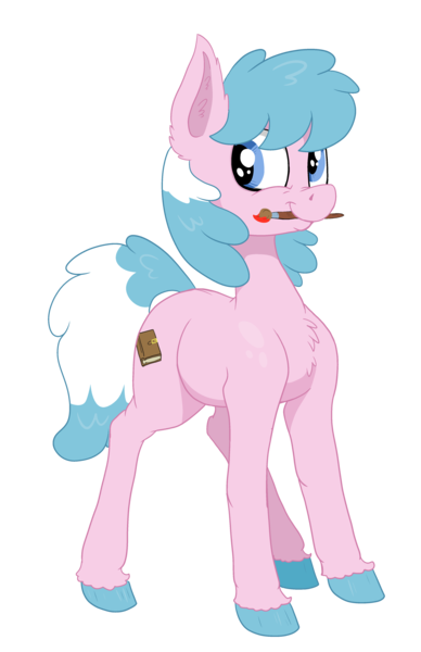 Size: 3040x4705 | Tagged: safe, artist:paskanaakka, derpibooru import, part of a set, oc, oc:artabana, unofficial characters only, earth pony, pony, chest fluff, colored hooves, commission, digital art, female, happy, mare, mouth hold, paintbrush, simple background, smiling, solo, standing, transparent background