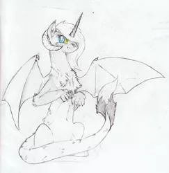 Size: 4403x4528 | Tagged: artist:foxtrot3, batty, danger noodle, derpibooru import, draconequus, draconequus oc, oc, oc:night, safe, smiling, snake, traditional art, transformed, unofficial characters only
