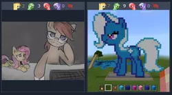 Size: 481x268 | Tagged: safe, derpibooru import, fluttershy, trixie, bat pony, derpibooru, bat ponified, flutterbat, juxtaposition, juxtaposition win, meme, meta, minecraft, race swap