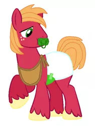 Size: 426x564 | Tagged: artist needed, safe, derpibooru import, big macintosh, pony, adult foal, baby, baby macintosh, base used, bib, crybaby, cute, diaper, diaper fetish, fetish, macabetes, male, mental regression, pacifier, solo, stock vector