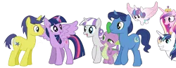 Size: 2311x894 | Tagged: safe, artist:3d4d, derpibooru import, comet tail, night light, princess cadance, princess flurry heart, shining armor, spike, twilight sparkle, twilight sparkle (alicorn), twilight velvet, alicorn, pony, cometlight, female, male, nightvelvet, shiningcadance, shipping, straight