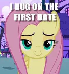 Size: 384x411 | Tagged: safe, derpibooru import, edit, edited screencap, screencap, fluttershy, pegasus, pony, flutter brutter, badass, bedroom eyes, caption, cropped, female, flirty, flutterbadass, image macro, lidded eyes, looking at you, mare, meme, sluttershy, solo, text