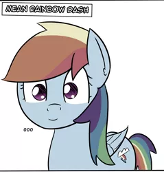 Size: 1448x1513 | Tagged: safe, artist:artiks, derpibooru import, mean rainbow dash, pegasus, pony, the mean 6, ..., clone, cropped, evil rainbow dash, female, looking at you, mare, mean dashabetes, reaction image, smiling, solo