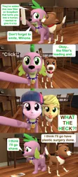 Size: 1920x4320 | Tagged: safe, artist:red4567, derpibooru import, applejack, spike, spike the regular dog, twilight sparkle, winona, dog, equestria girls, 3d, comic, filter, phone, selfie, source filmmaker, wat