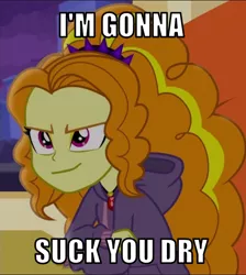 Size: 538x600 | Tagged: suggestive, derpibooru import, edit, edited screencap, screencap, adagio dazzle, equestria girls, rainbow rocks, caption, cropped, female, image macro, implied blowjob, implied oral, implied sex, inverted mouth, smiling, solo, text, text edit