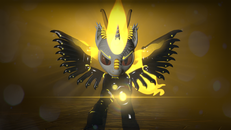 Size: 3840x2160 | Tagged: safe, artist:phoenixtm, derpibooru import, oc, oc:delta firedash, dracony, dragon, hybrid, pony, 3d, angry, armor, armored wings, dracony alicorn, god of fire, lens flare, looking at you, mane of fire, source filmmaker, spread wings, tail of fire, wings