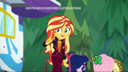 Size: 1920x1080 | Tagged: safe, derpibooru import, screencap, applejack, fluttershy, rainbow dash, sci-twi, sunset shimmer, twilight sparkle, equestria girls, equestria girls series, sunset's backstage pass!, spoiler:eqg series (season 2), accidental spanking, animated, blushing, cute, dashabetes, geode of empathy, geode of super speed, magical geodes, music festival outfit, shimmerbetes, sound, spanking, thank you, webm, you know for kids