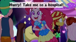 Size: 1152x648 | Tagged: safe, derpibooru import, edit, edited screencap, screencap, pinkie pie, sunset shimmer, velvet sky, equestria girls, equestria girls series, sunset's backstage pass!, spoiler:eqg series (season 2), clothes, female, geode of sugar bombs, magical geodes, music festival outfit