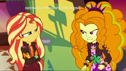 Size: 1920x1080 | Tagged: safe, derpibooru import, screencap, adagio dazzle, sunset shimmer, equestria girls, equestria girls series, sunset's backstage pass!, spoiler:eqg series (season 2), crossed arms, music festival outfit
