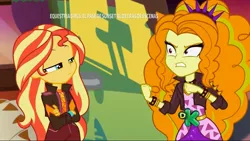 Size: 1920x1080 | Tagged: safe, derpibooru import, edit, edited screencap, screencap, adagio dazzle, sunset shimmer, equestria girls, equestria girls series, sunset's backstage pass!, spoiler:eqg series (season 2), clothes, crossed arms, music festival outfit