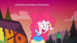 Size: 1920x1080 | Tagged: safe, derpibooru import, screencap, pinkie pie, equestria girls, equestria girls series, sunset's backstage pass!, spoiler:eqg series (season 2), discovery kids, faic, music festival outfit, solo, spanish, tongue out