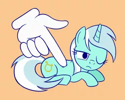 Size: 2000x1600 | Tagged: safe, artist:sazanamibd, derpibooru import, lyra heartstrings, pony, unicorn, cute, disembodied hand, female, hand, kirby, lyrabetes, mare, one eye closed, orange background, poking, prone, simple background, solo